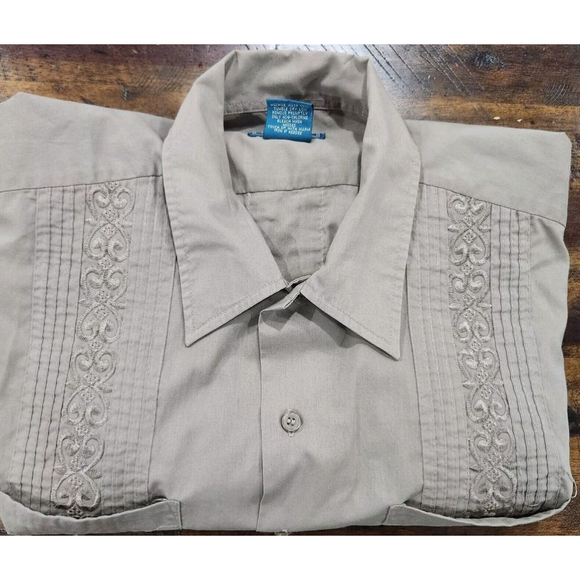 TropiCool Shirt Mens Large Short Sleeves Button Up Tan 4 Pockets Embroider Flaw - Picture 1 of 11